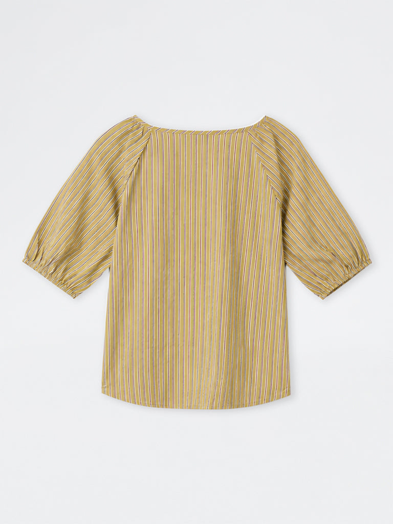 Gia Mustard Striped Tie-Up Detail Top