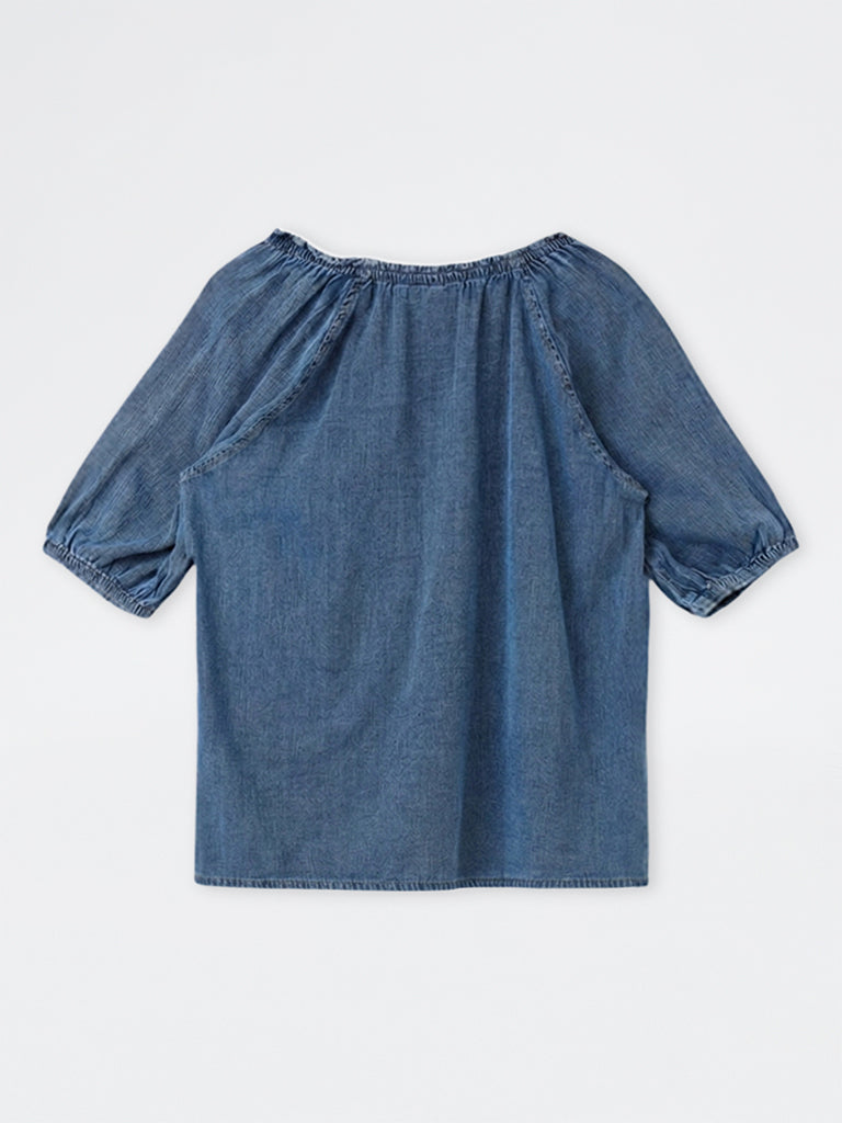 Gia Blue Tie-Up Detail Denim Top