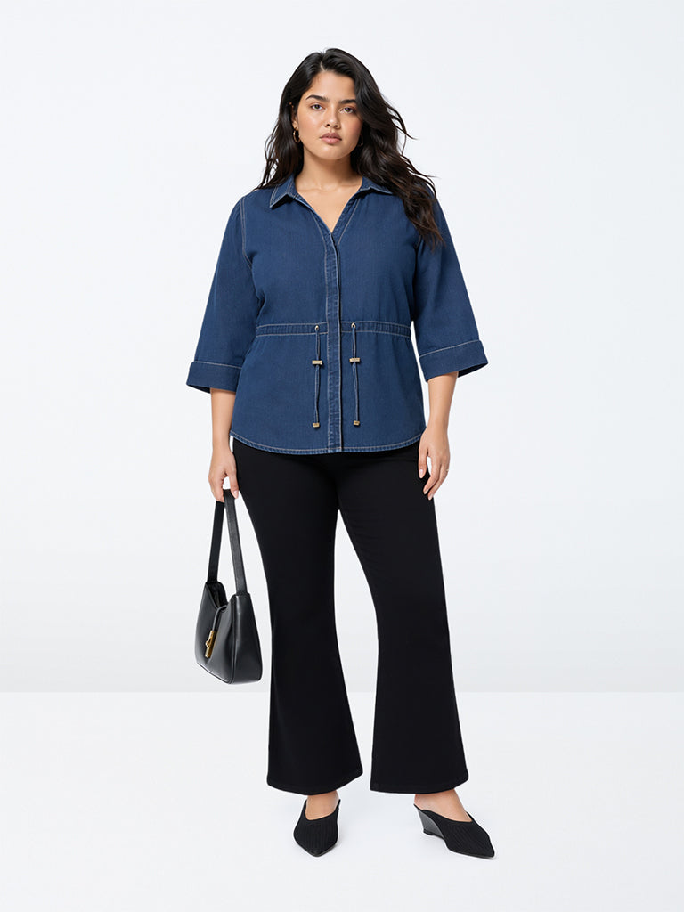 Gia Dark Blue Tie-Up Denim Blouse