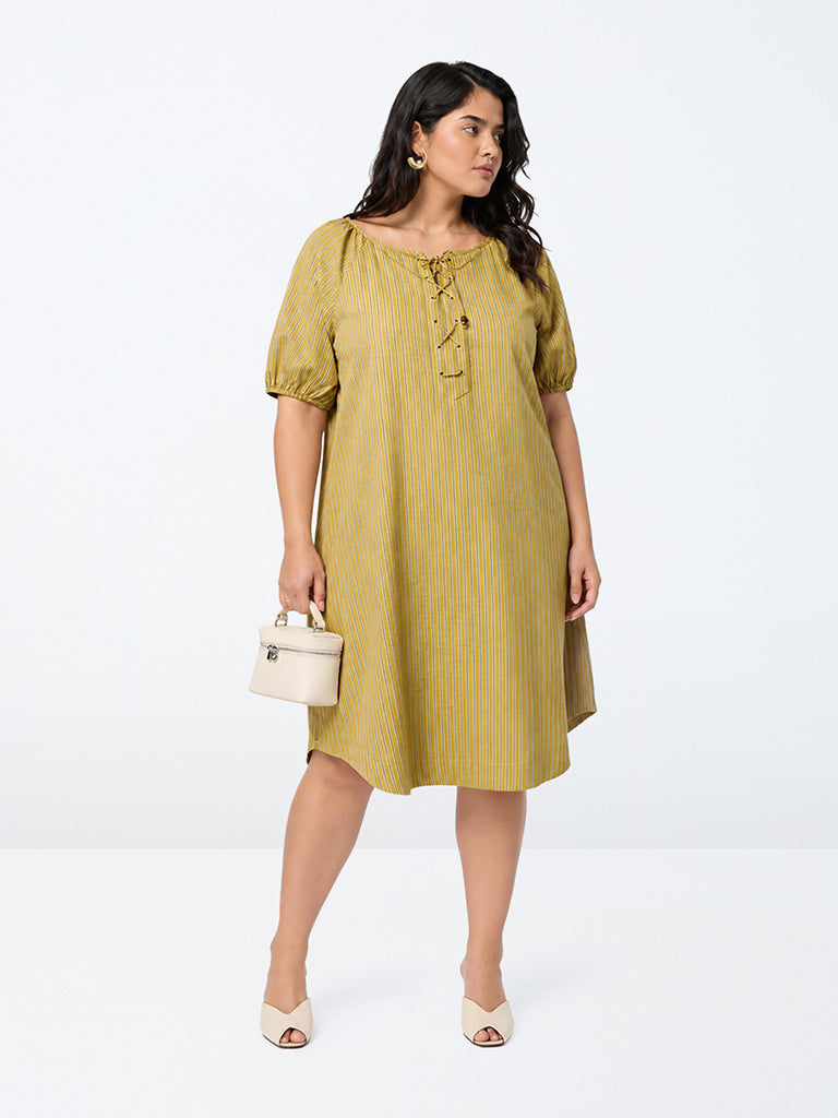 Gia Mustard Striped Detail A-Line Dress