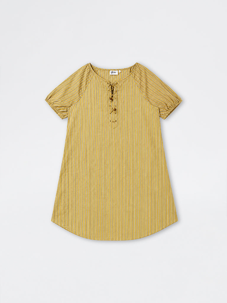 Gia Mustard Striped Detail A-Line Dress