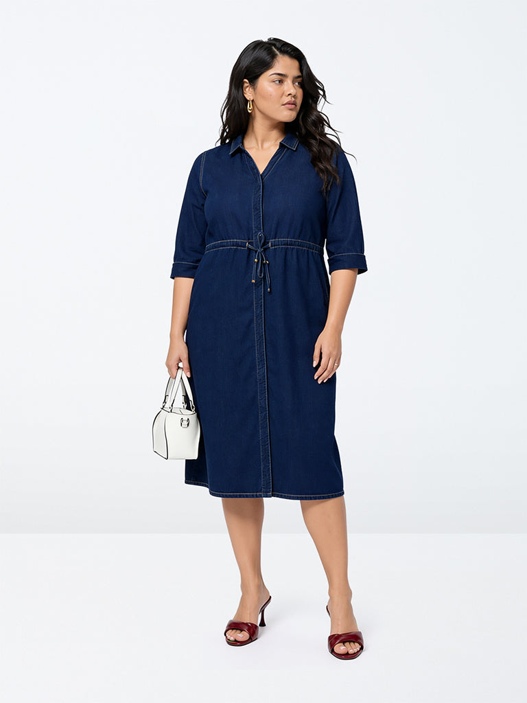 Gia Dark Blue Denim Shirt Dress