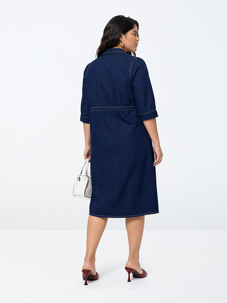 Gia Dark Blue Denim Shirt Dress