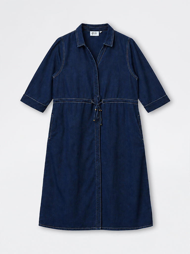 Gia Dark Blue Denim Shirt Dress