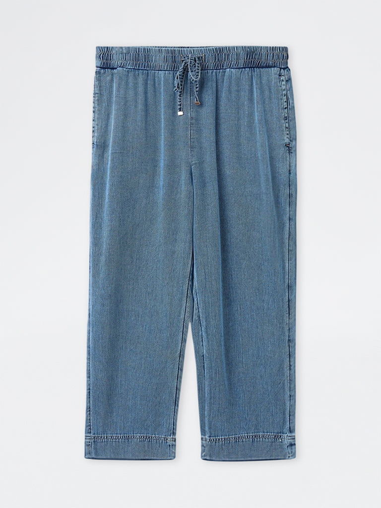 Gia Blue Solid High-Rise Denim Trousers