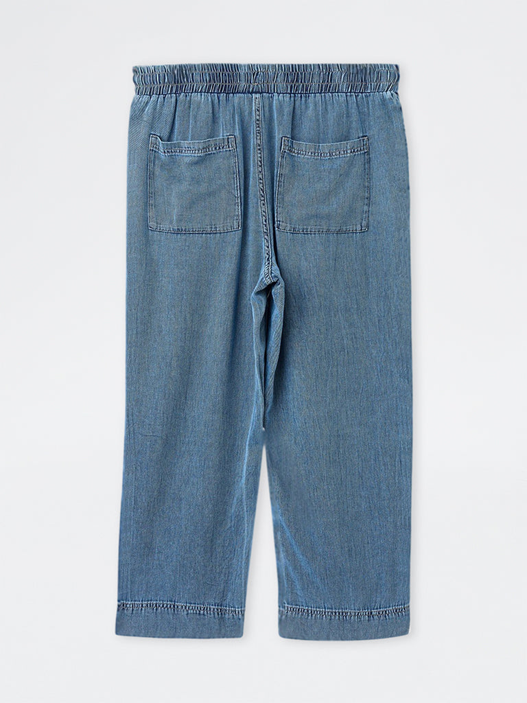 Gia Blue Solid High-Rise Denim Trousers