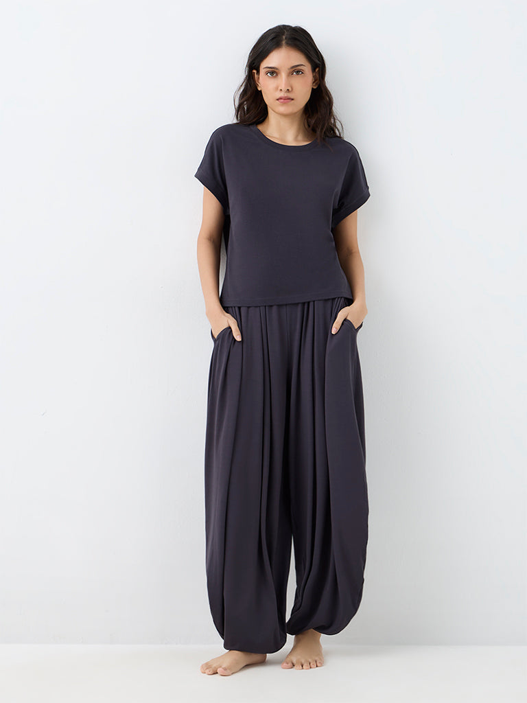 Wunderlove Charcoal Solid High-Rise Balloon Pants