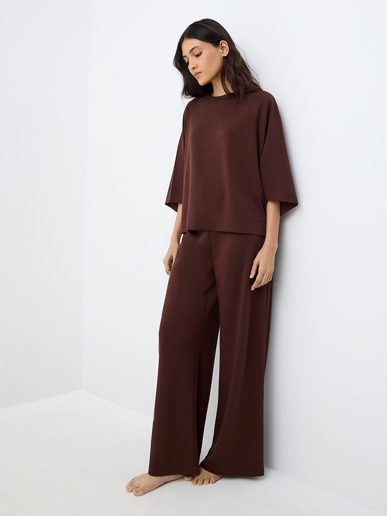Wunderlove Dark Brown Solid High-Rise Pants