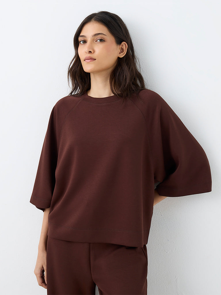 Wunderlove Dark Brown Solid Cotton T-Shirt