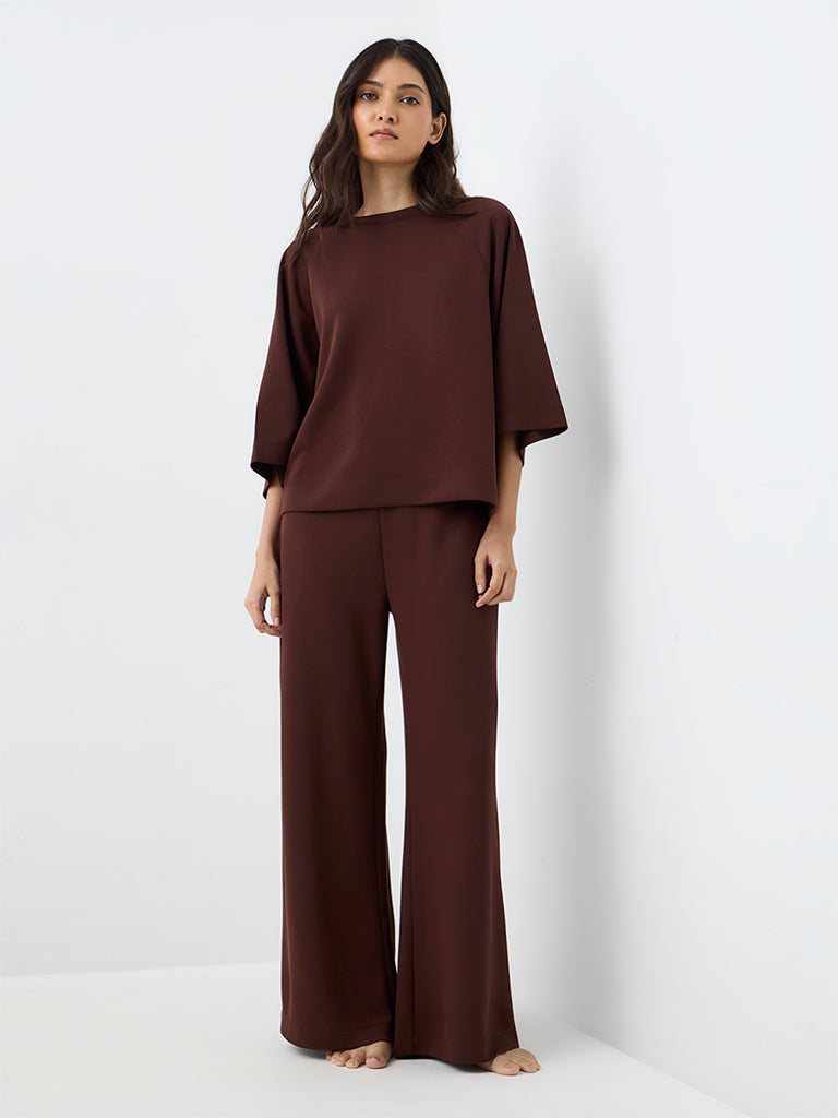 Wunderlove Dark Brown Solid Cotton T-Shirt