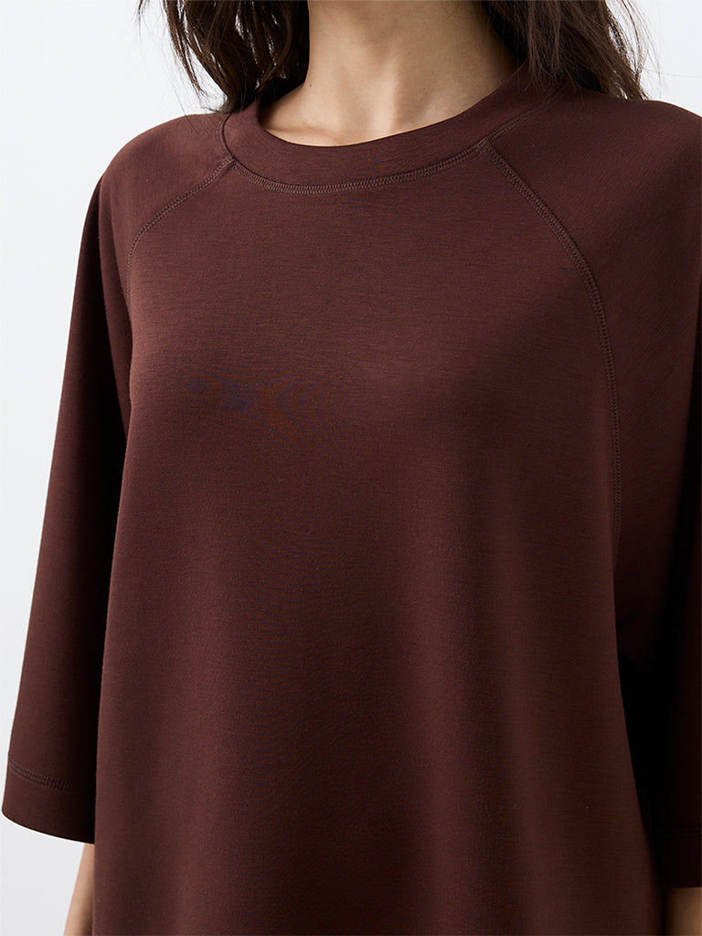 Wunderlove Dark Brown Solid Cotton T-Shirt