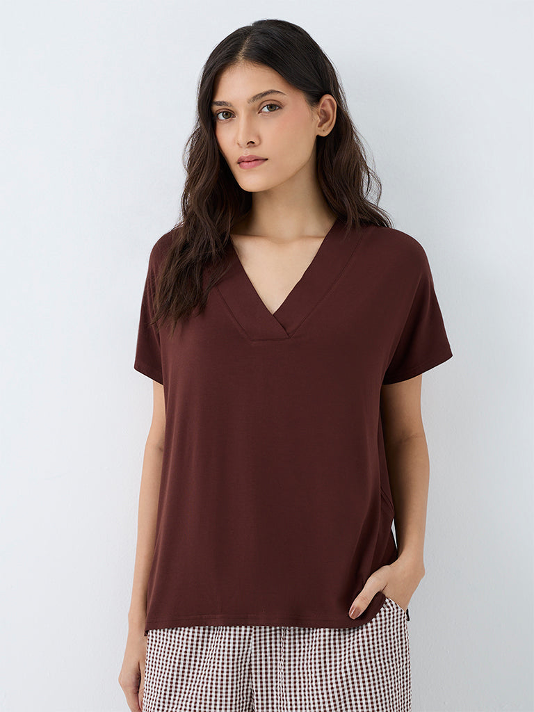 Wunderlove Dark Brown Solid T-Shirt