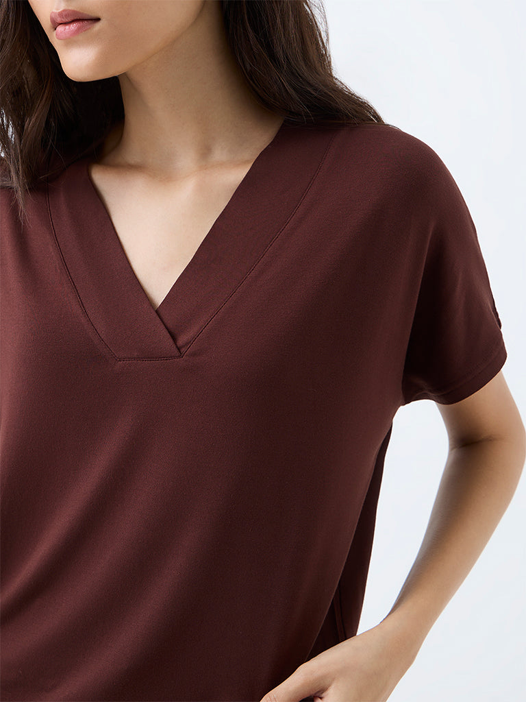 Wunderlove Dark Brown Solid T-Shirt