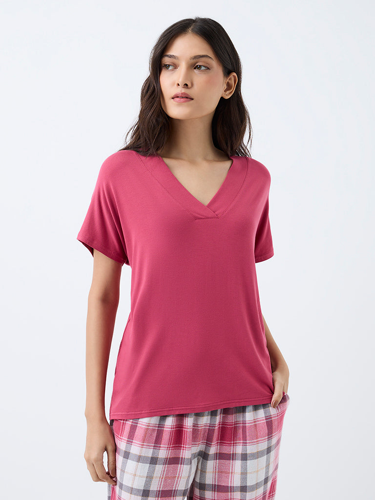 Wunderlove Pink Brown Solid T-Shirt