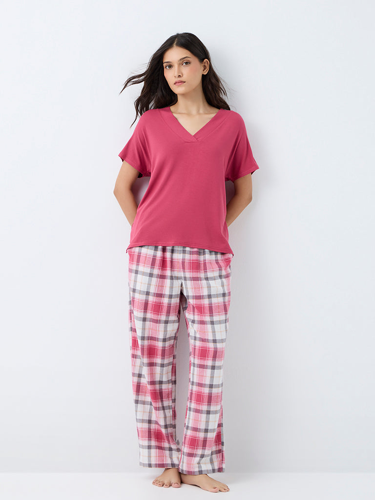 Wunderlove Pink Brown Solid T-Shirt