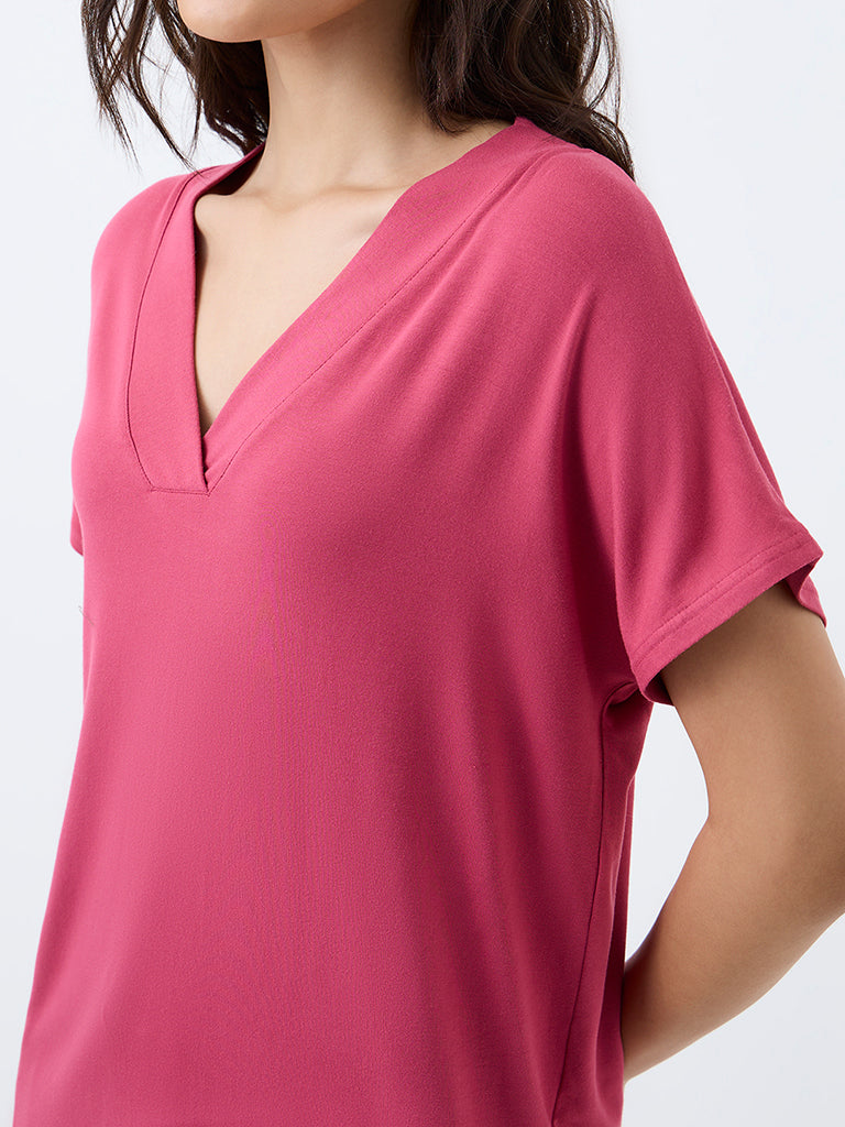 Wunderlove Pink Brown Solid T-Shirt