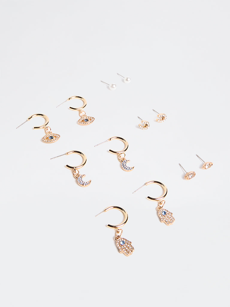 Westside Accessories Gold Multi-Design Stud and Hoop Earrings - Pack of 6