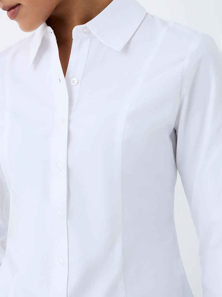 Wardrobe White Solid Cotton-Blend Shirt