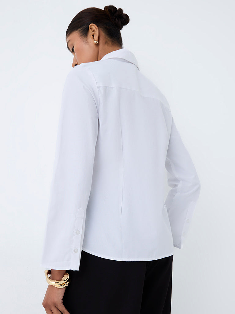 Wardrobe White Solid Cotton-Blend Shirt