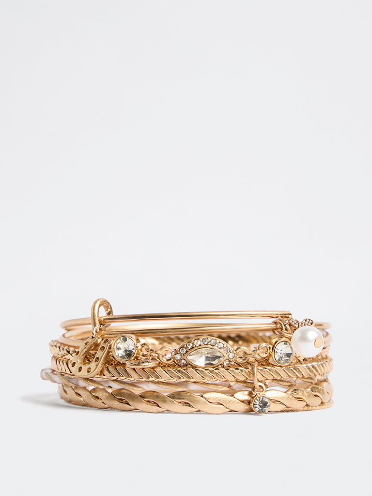 Westside Accessories Gold Multi-Design Bangles - Pack of 7