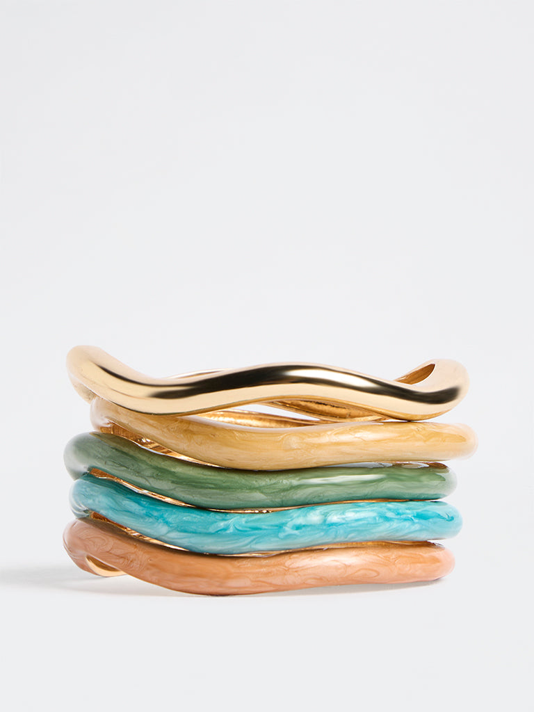 Westside Accessories Multicolour Wavy Bangles - Pack of 5