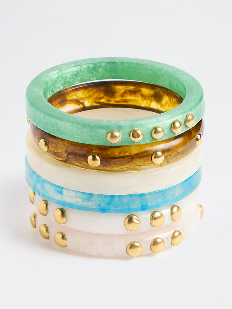 Westside Accessories Multicolour Studded Resin Bangles - Pack of 5