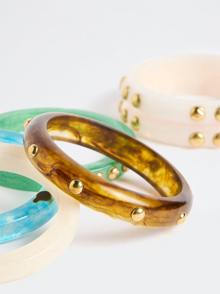 Westside Accessories Multicolour Studded Resin Bangles - Pack of 5