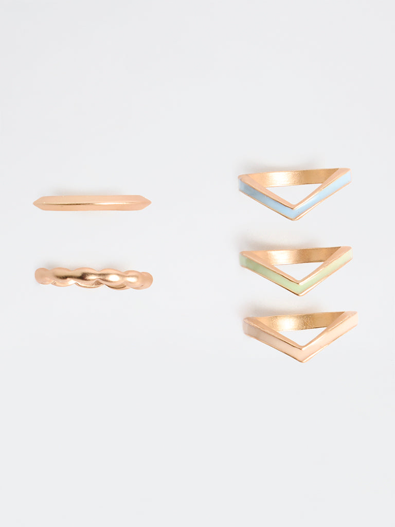 Westside Accessories Gold Multi-Design Geometric Rings - Pack of 6