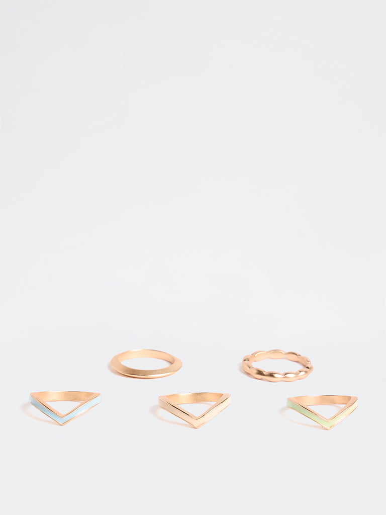 Westside Accessories Gold Multi-Design Geometric Rings - Pack of 6