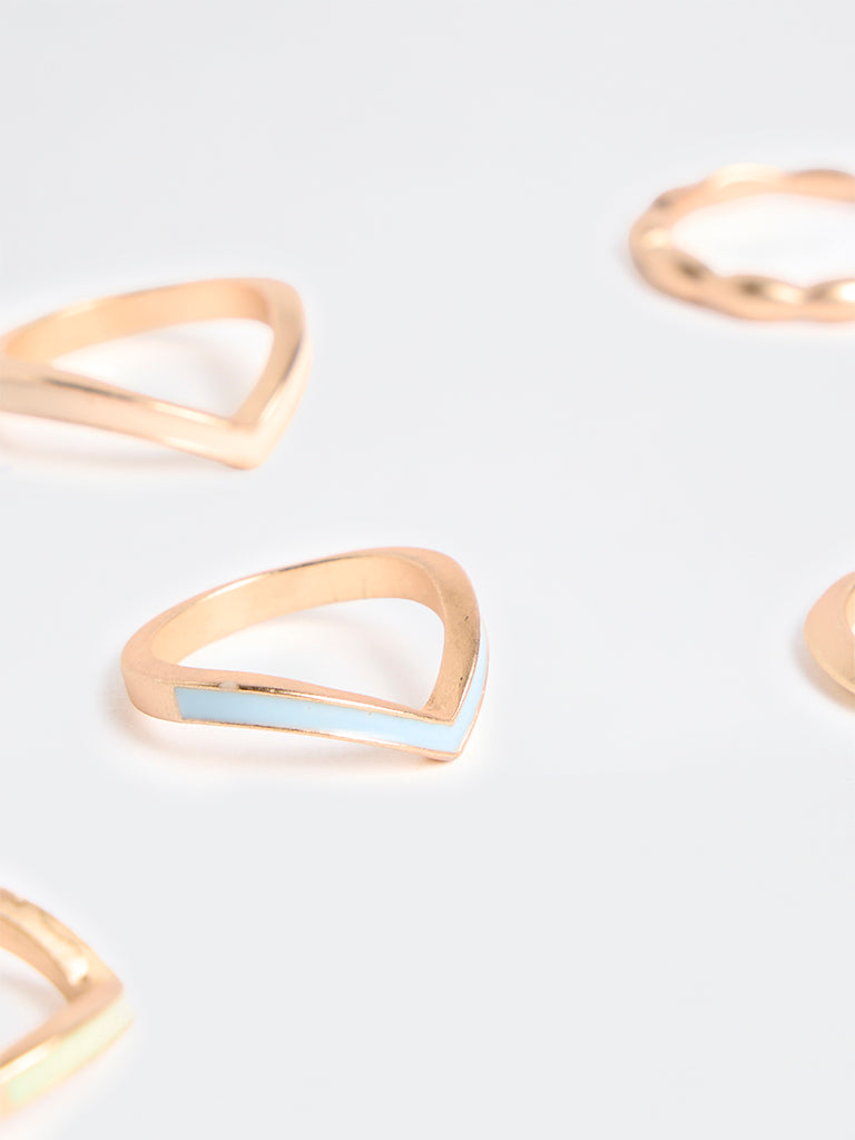 Westside Accessories Gold Multi-Design Geometric Rings - Pack of 6
