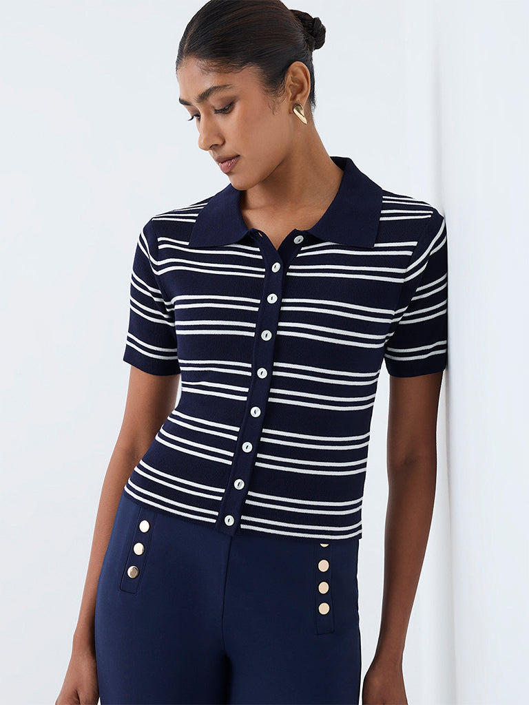 Wardrobe Navy Striped Cardigan