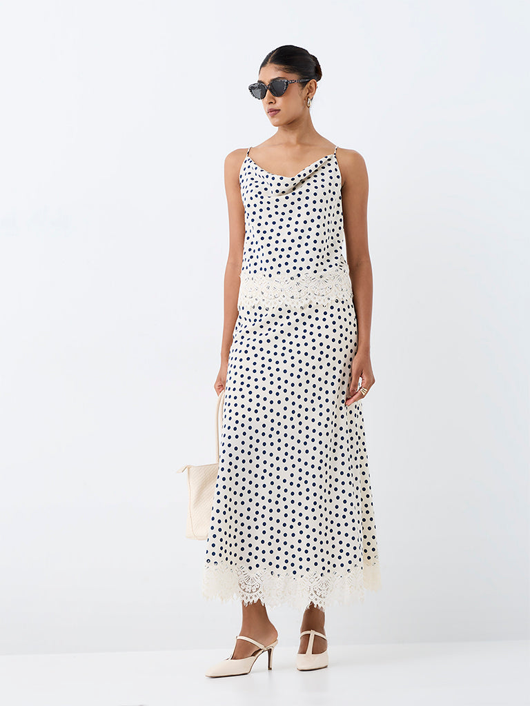 Wardrobe Cream Polka Dotted High-Rise Skirt