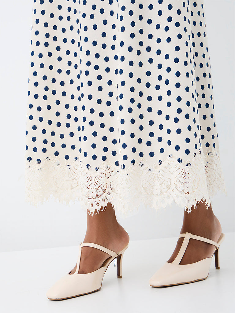 Wardrobe Cream Polka Dotted High-Rise Skirt