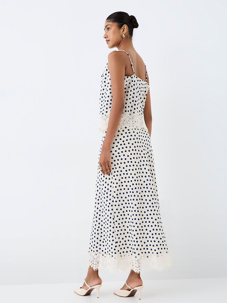 Wardrobe Cream Polka Dotted High-Rise Skirt