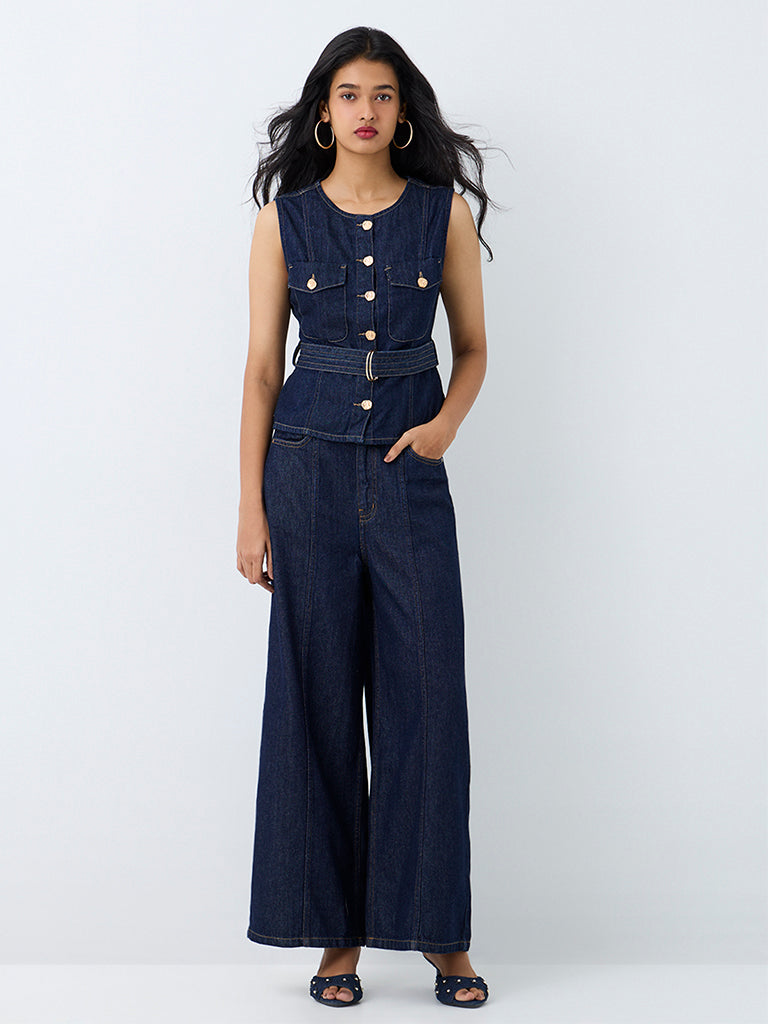 LOV Dark Blue Denim Top with Belt