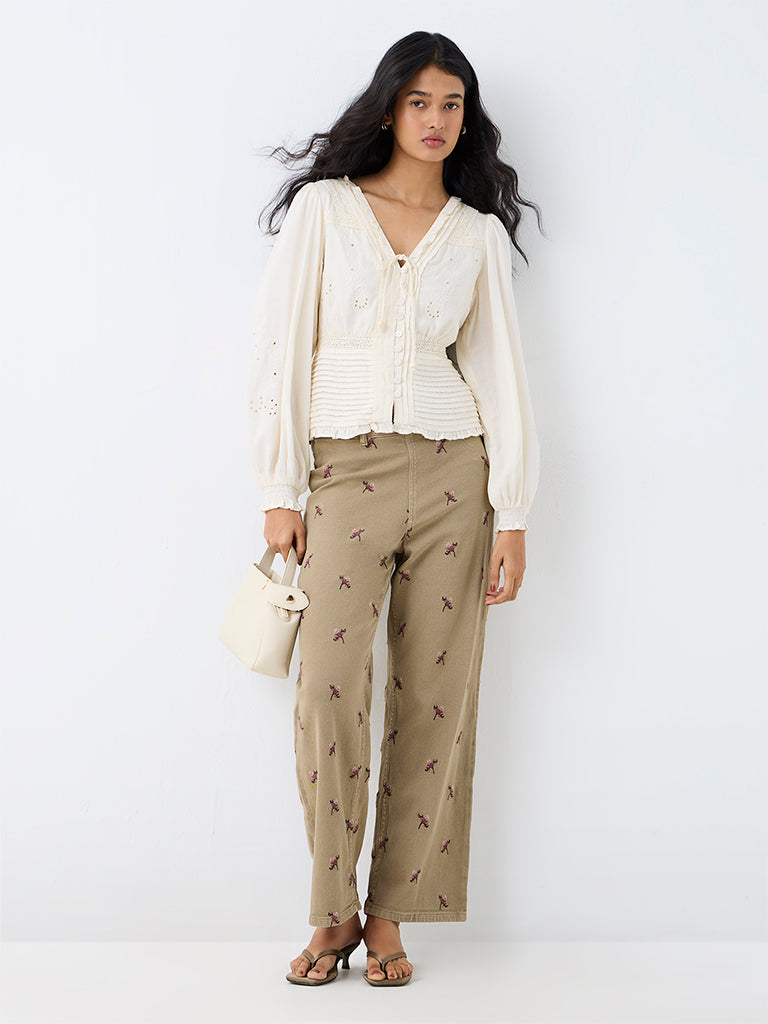 LOV Cream Broderie Anglaise Blouse