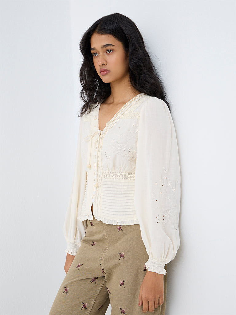 LOV Cream Broderie Anglaise Blouse