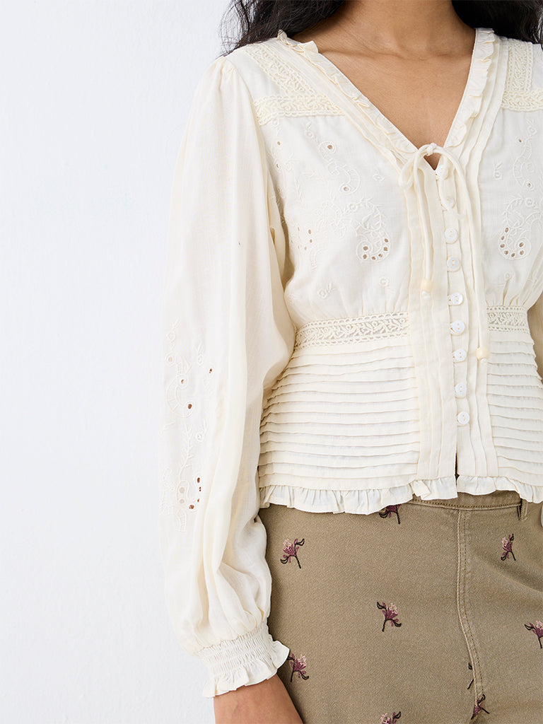 LOV Cream Broderie Anglaise Blouse