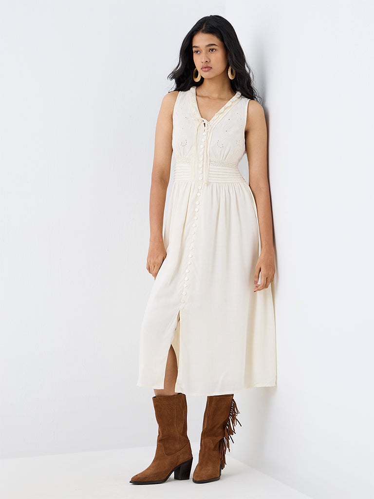 LOV Cream Broderie Anglaise A-Line Dress