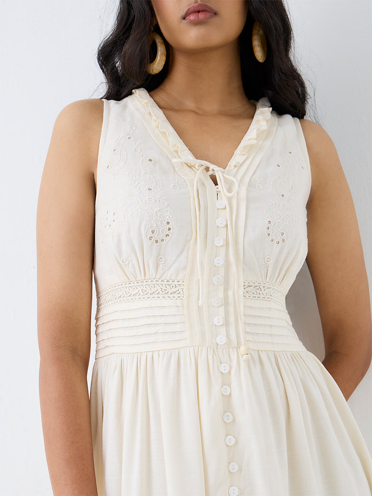 LOV Cream Broderie Anglaise A-Line Dress