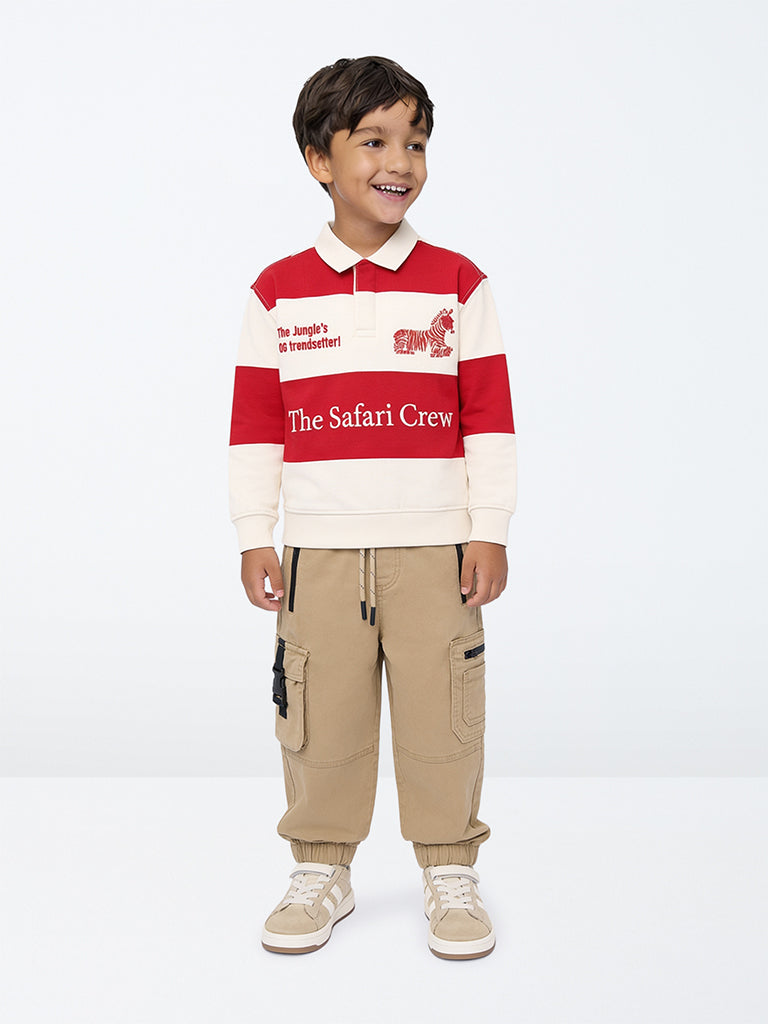 HOP Kids Boys Red Stripe Pattern Cotton Sweatshirt