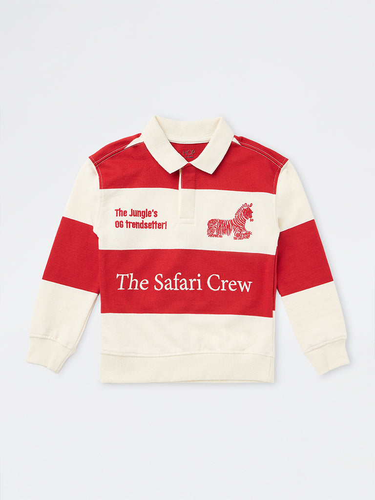 HOP Kids Boys Red Stripe Pattern Cotton Sweatshirt