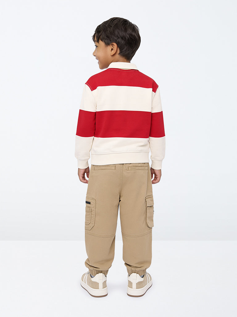 HOP Kids Boys Red Stripe Pattern Cotton Sweatshirt