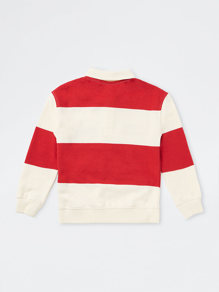 HOP Kids Boys Red Stripe Pattern Cotton Sweatshirt