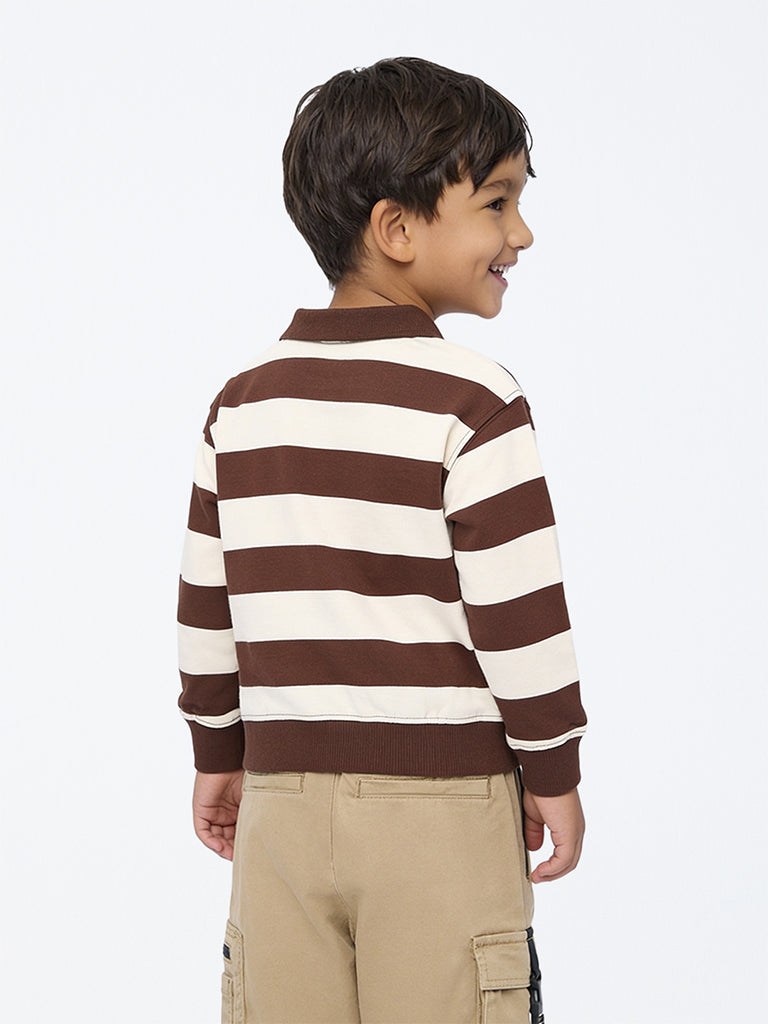 HOP Kids Boys Brown Stripe Pattern Cotton Sweatshirt