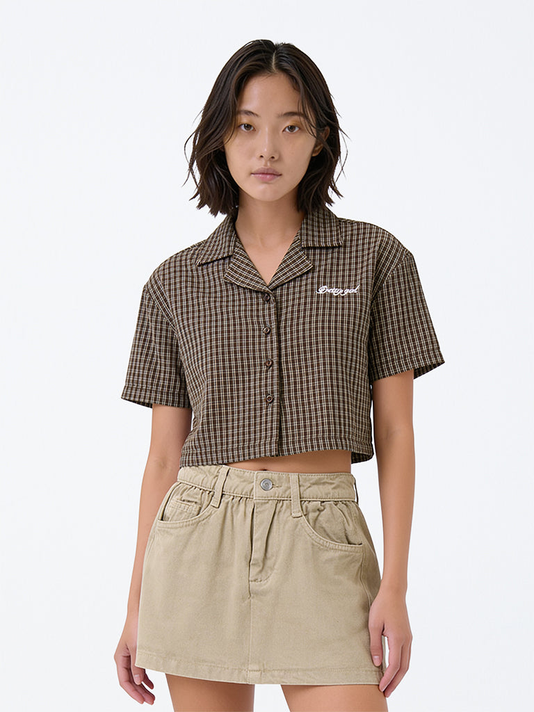Y&F Kids Girls Brown Checks Pattern Cotton Shirt