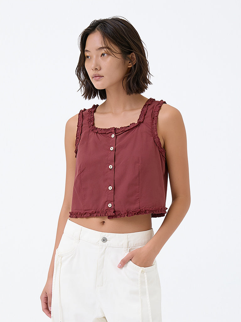Y&F Kids Girls Wine Solid Cotton Top