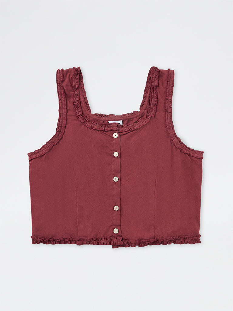 Y&F Kids Girls Wine Solid Cotton Top