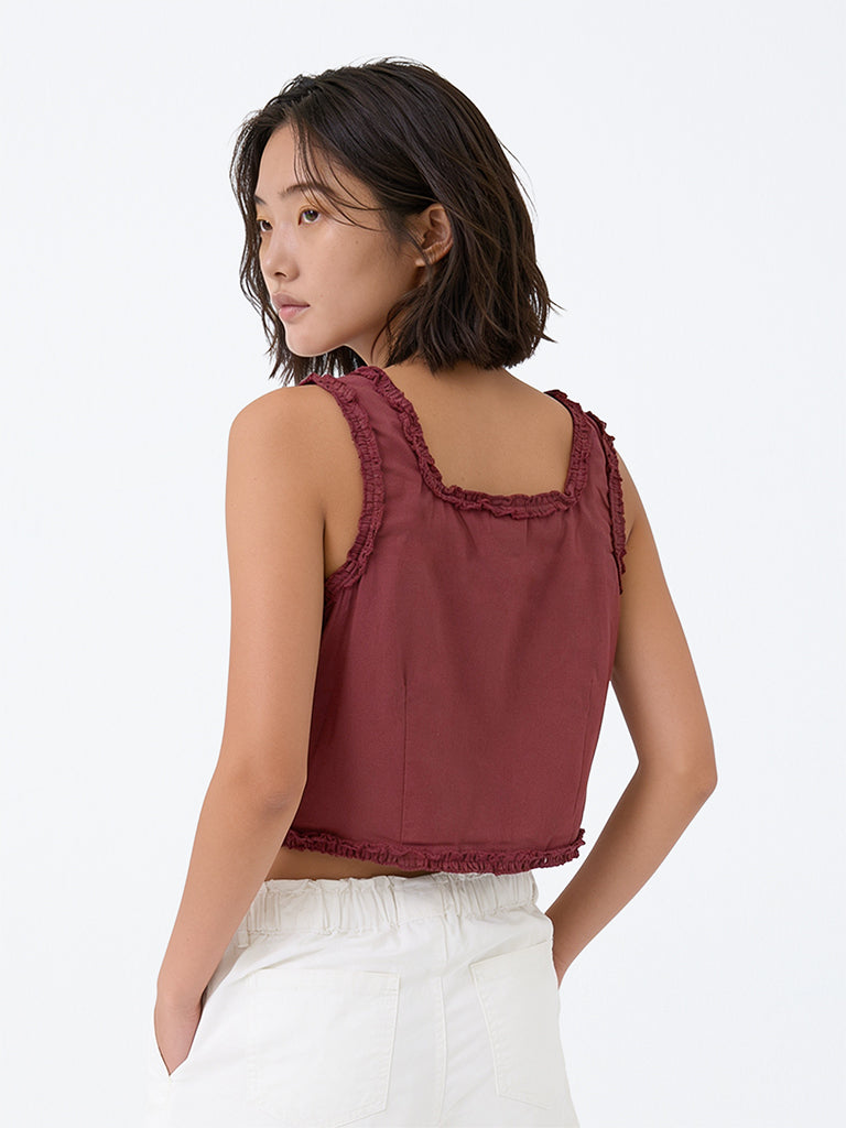Y&F Kids Girls Wine Solid Cotton Top