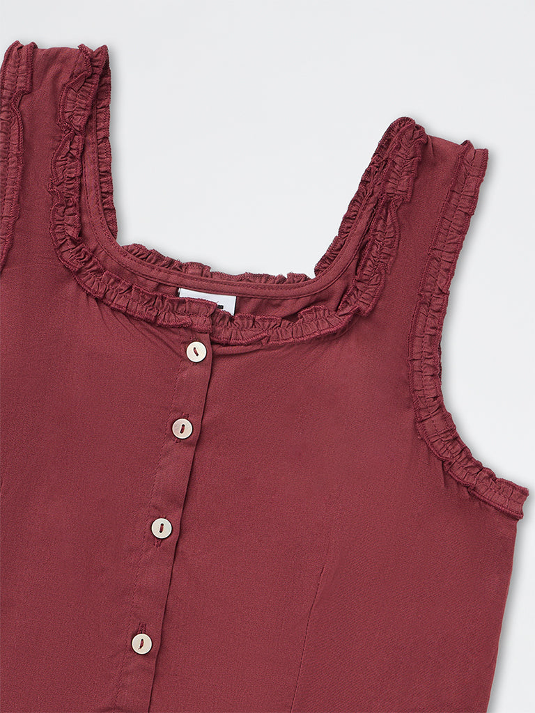 Y&F Kids Girls Wine Solid Cotton Top